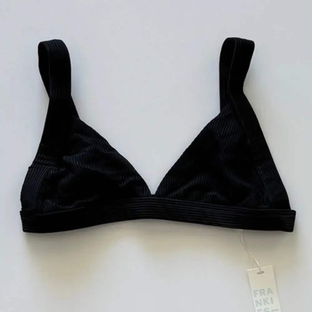 Frankies Bikinis Georgia Ribbed Bralette Bikini Top - Black - Large - NWT